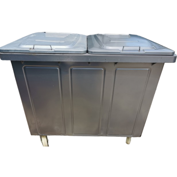 1100 Litre Steel Garbage Container with Two Lids W1240 x D820 x H1180