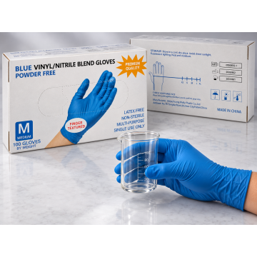 Blue Vinyl/Nitrile Blend Gloves, Powder Free, Medium, 100 Gloves