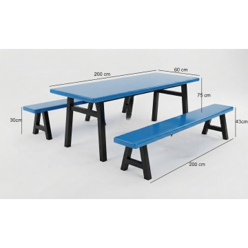8-Pax Canteen Table and Bench Set – 200cm Blue Table with Black A-Frame Legs