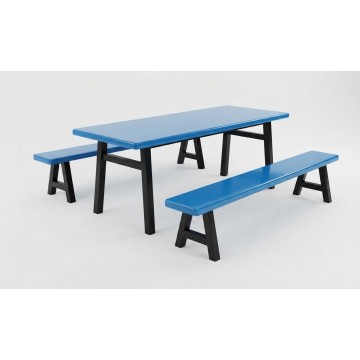 Canteen Dining Table Set with Benches – Capacity 6 Pax (Table 180 cm × 60 cm × 75 cm; Benches 180 cm × 30 cm × 43 cm)