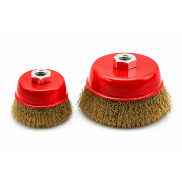 Brass Crimped Wire Cup Brush with M10 Threaded Nut – 75mm & 100mm