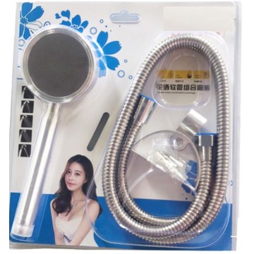 SHOWER HEAD FINE SILVER WITH FLEXIBLE STAINLESS STEEL HOSE